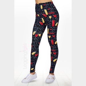 Winefest 2.0 - Wide Band Printed FeatherSoft Women's Leggings One Size (Fits 0-8